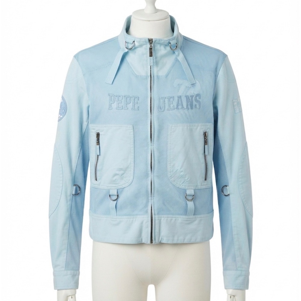 Pepe Jeans London Blue Utility Mesh Jacket Unisex M Cyber Y2K Techwear